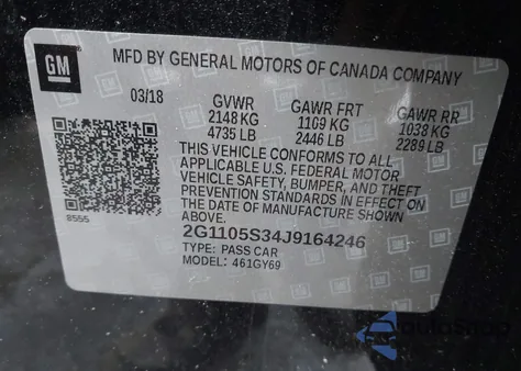 2018 Chevrolet Impala 1Lt from USA, damaged, VIN 2G1105S34J9164246